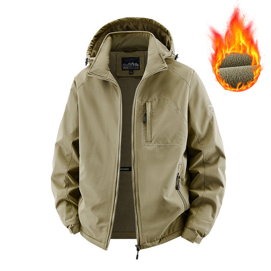 New Men's Detachable Hooded Thickened Cotton Jacket With Fleece For Warmth