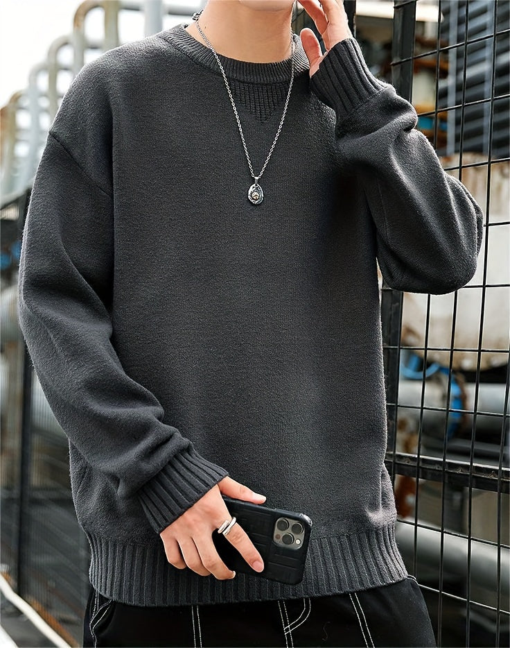 Cozy Knit Crew Neck Sweater - Soft, Warm, and Stretchy for Men - Perfect for Fall and Winter Casual Wear