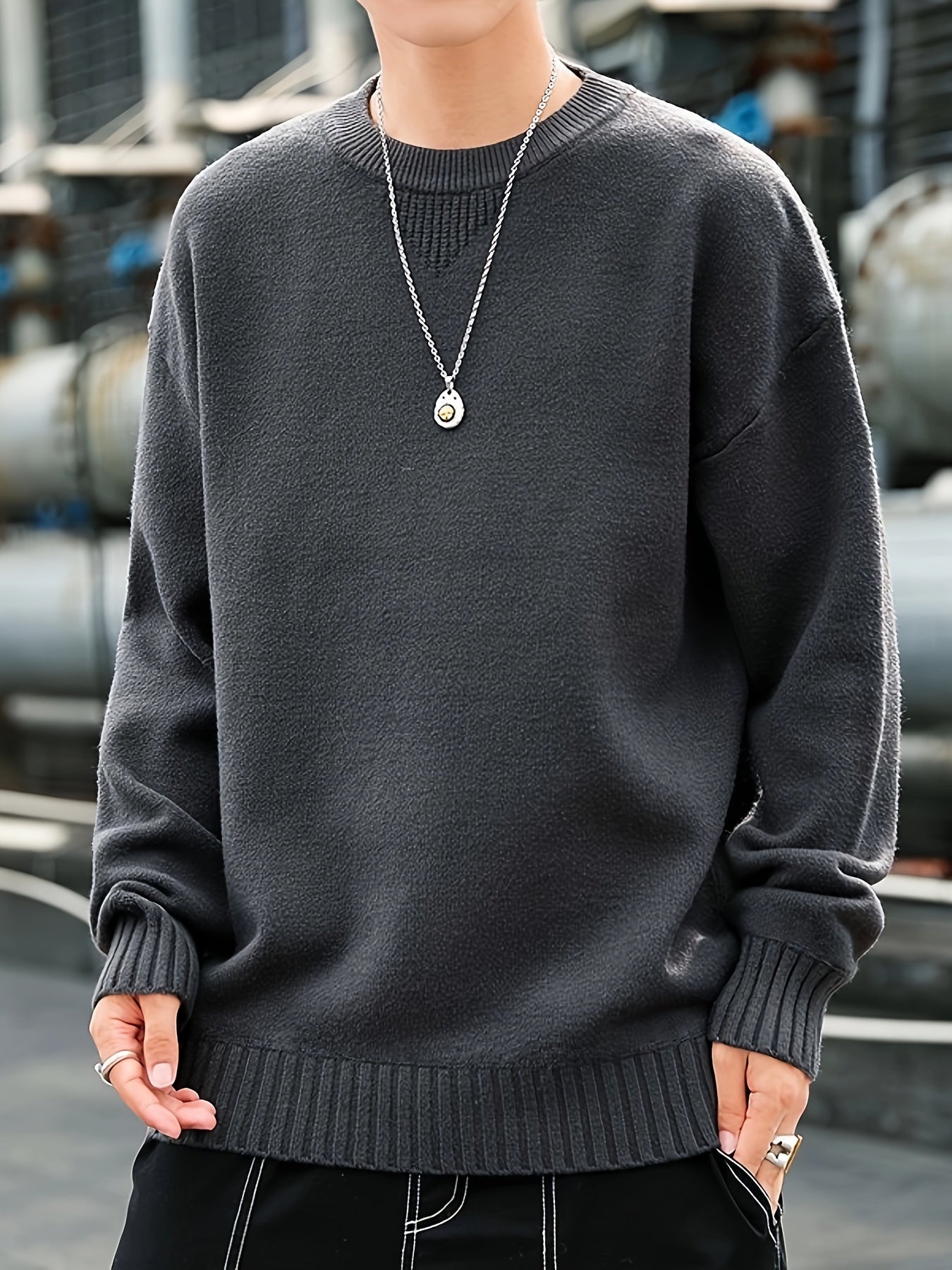 Cozy Knit Crew Neck Sweater - Soft, Warm, and Stretchy for Men - Perfect for Fall and Winter Casual Wear