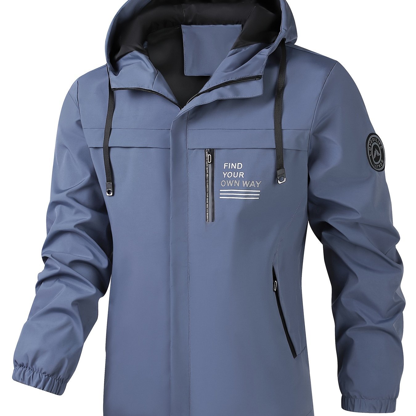 [Popular Choice, Windbreaker Jacket] Lightweight Polyester Men's Casual Windbreaker Jacket - Hooded with Zipper Pockets, Elastic Cuffs & Hem, Machine Washable for Spring & Fall Outdoor Activities