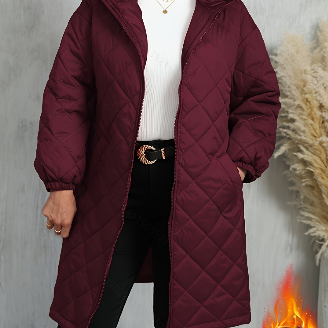 [Purple Quilted Jacket] Winter Women's Elegant Purple Quilted Hooded Jacket | Zip-Up, Long Sleeve, Non-Stretch Fabric with Pockets, Fall/Winter Casual Wear