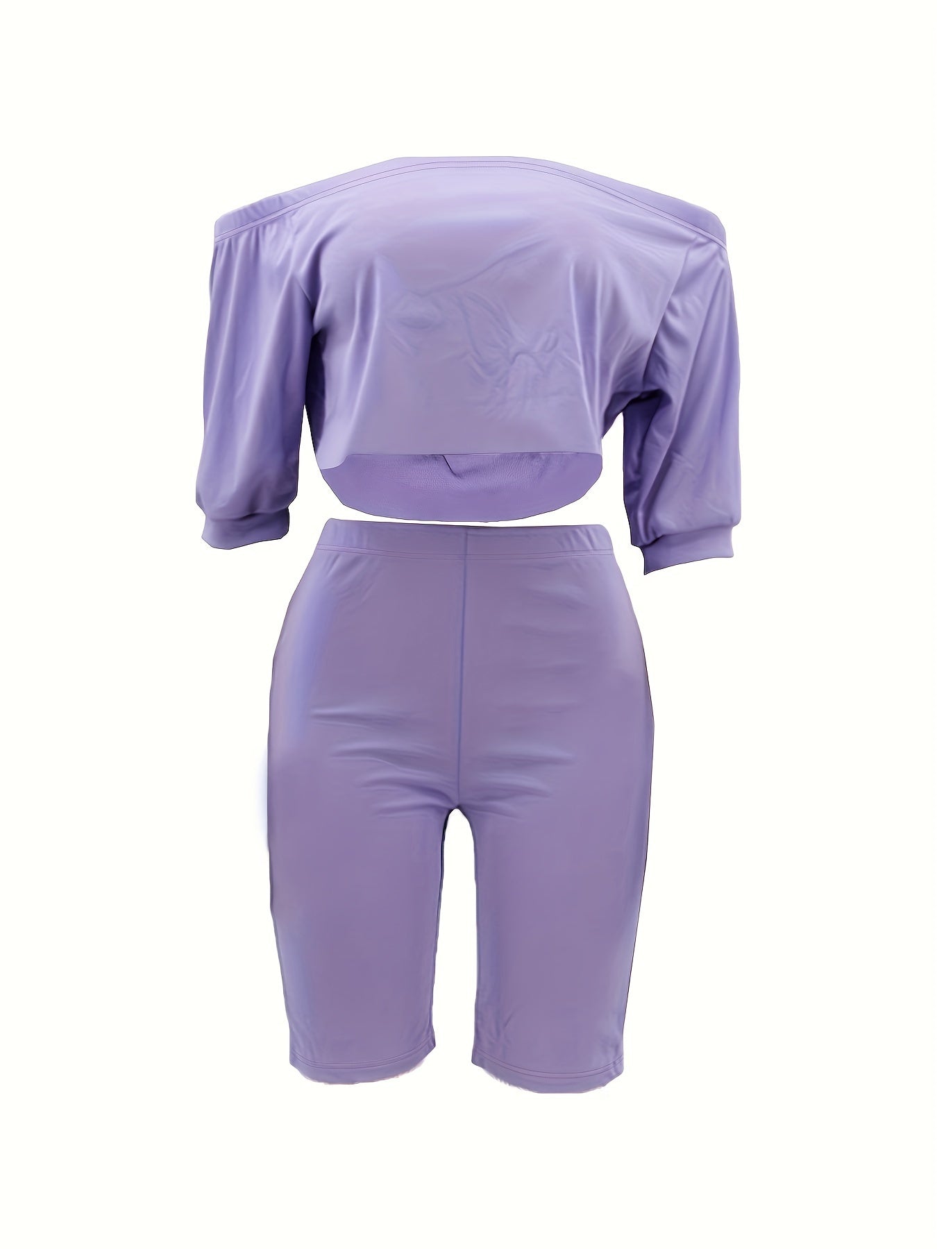 Sexy Solid Fashion Pantsuits Two-piece Set, Off Shoulder Short Sleeve Tops & Slim Shorts Set - Women's Clothing - For Women - Perfect for Parties & Night Out - Ideal Gift for Her