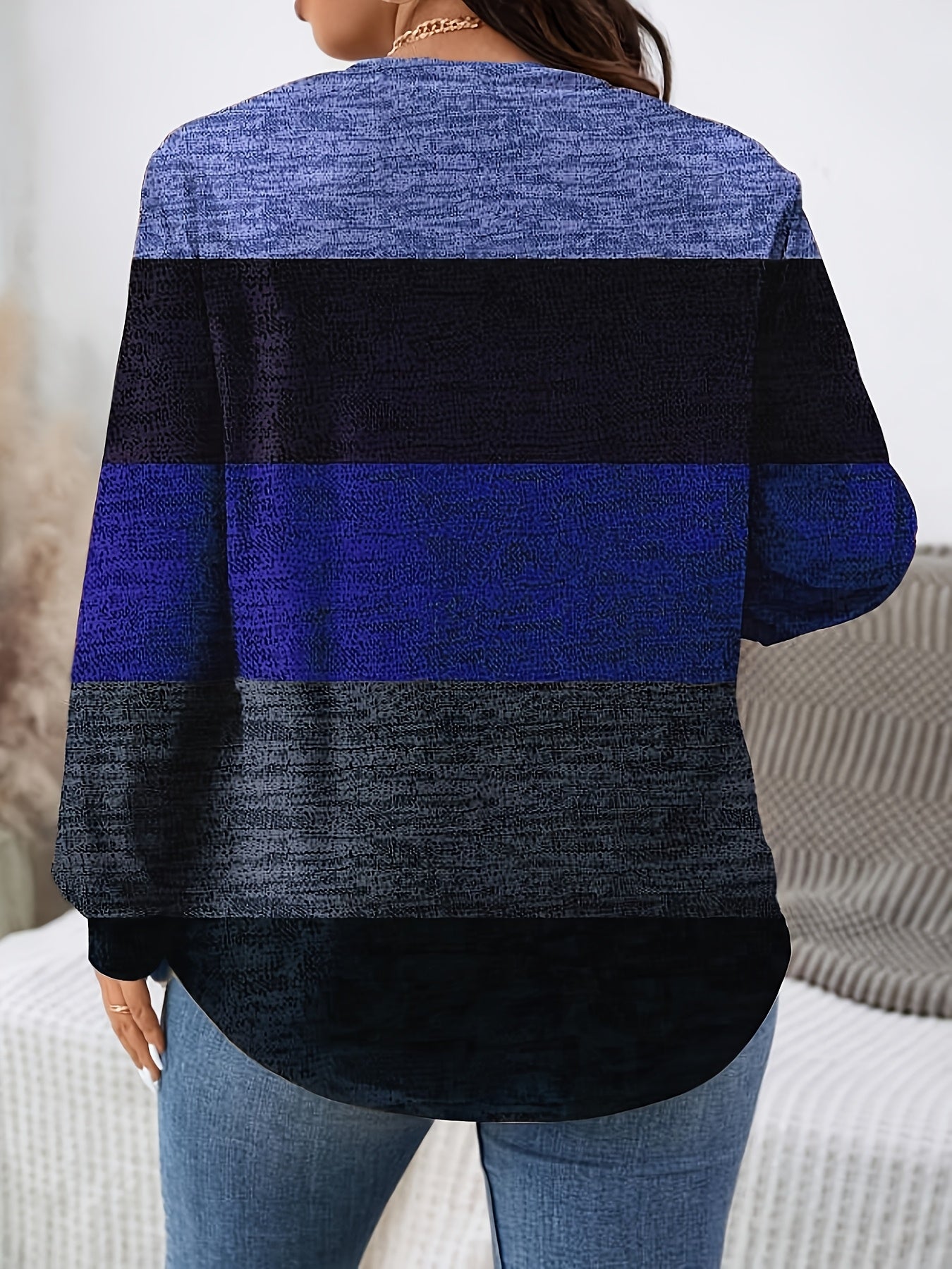 Plus Size - Plus Size - Plus Size - Plus Size - Plus Size, Women'S Plus Size Elegant Long Sleeve T-Shirt - Stretchy Crew Neck Top with Vertical Stripes in Brown