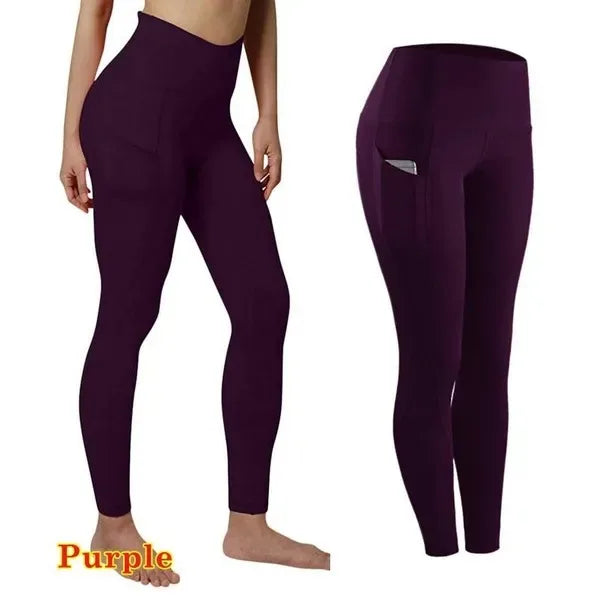 Leggings Winter Tummy Control Solid Color High Waist Women Fitness Leggings Push Up Pockets Butt Lift Yoga Pants Sport Running Woman Pant