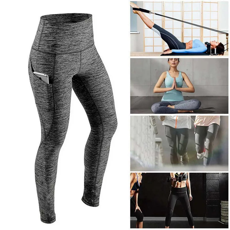 Leggings Winter Tummy Control Solid Color High Waist Women Fitness Leggings Push Up Pockets Butt Lift Yoga Pants Sport Running Woman Pant