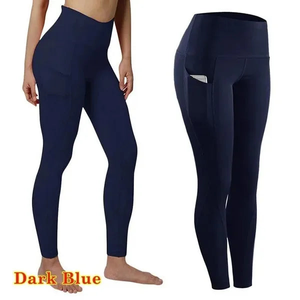 Leggings Winter Tummy Control Solid Color High Waist Women Fitness Leggings Push Up Pockets Butt Lift Yoga Pants Sport Running Woman Pant