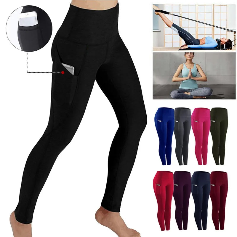 Leggings Winter Tummy Control Solid Color High Waist Women Fitness Leggings Push Up Pockets Butt Lift Yoga Pants Sport Running Woman Pant