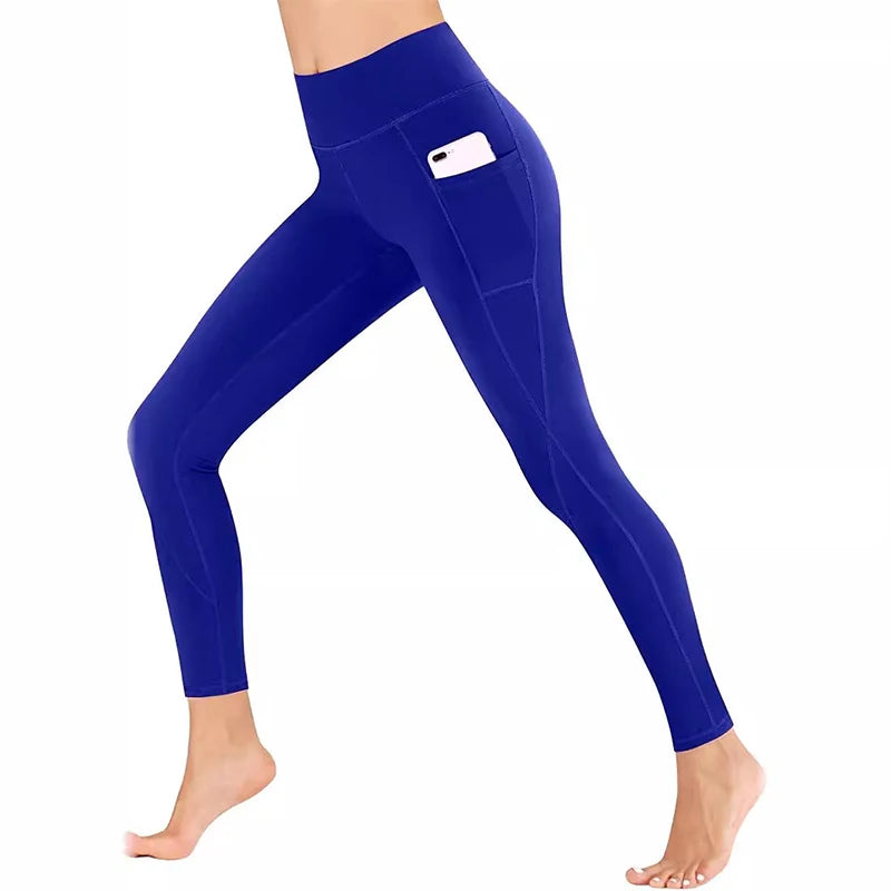Leggings Winter Tummy Control Solid Color High Waist Women Fitness Leggings Push Up Pockets Butt Lift Yoga Pants Sport Running Woman Pant
