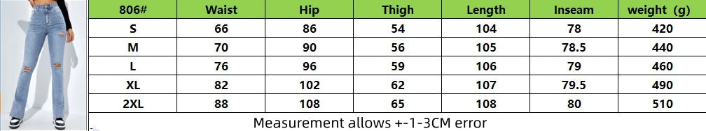 Women's High Waist Ripped Leg Slit Jeans Fashion Slim Fit Stretch Denim Straight Legs Casual Trousers S-2XL