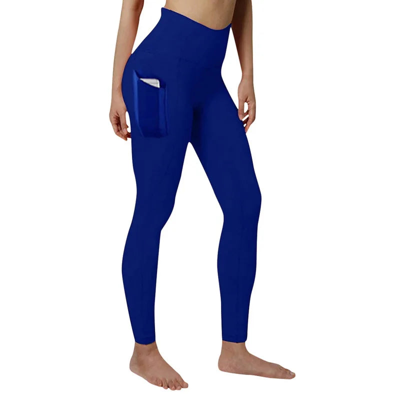 Leggings Winter Tummy Control Solid Color High Waist Women Fitness Leggings Push Up Pockets Butt Lift Yoga Pants Sport Running Woman Pant