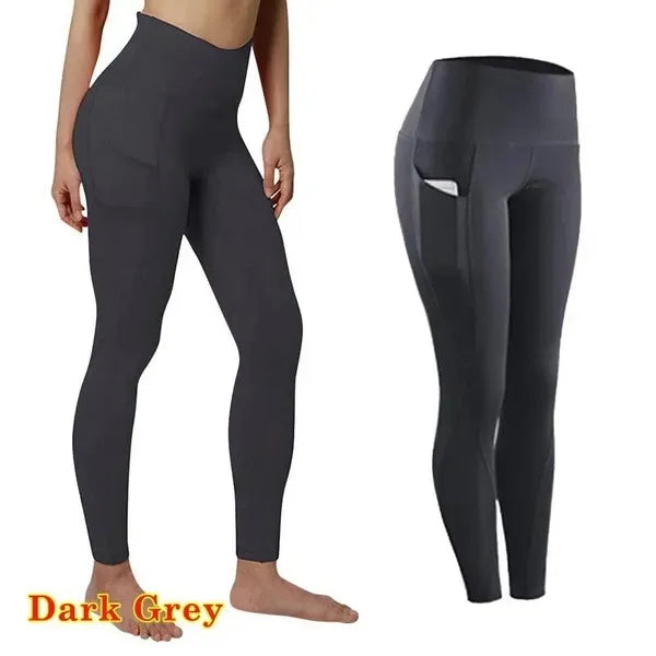 Leggings Winter Tummy Control Solid Color High Waist Women Fitness Leggings Push Up Pockets Butt Lift Yoga Pants Sport Running Woman Pant