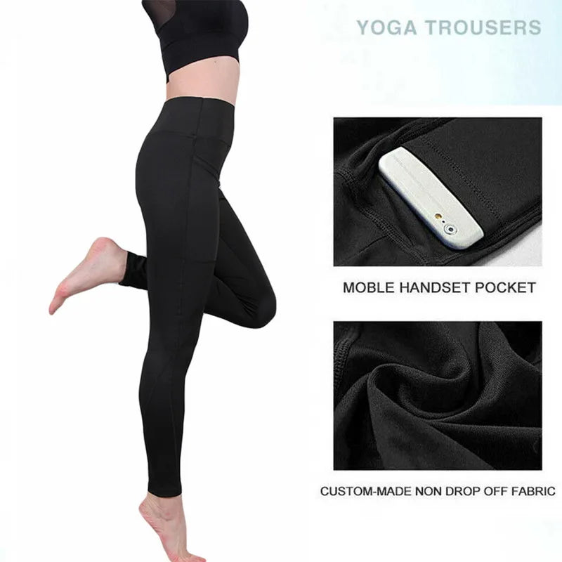 Leggings Winter Tummy Control Solid Color High Waist Women Fitness Leggings Push Up Pockets Butt Lift Yoga Pants Sport Running Woman Pant