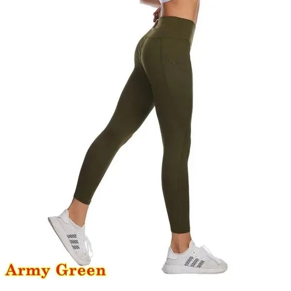 Leggings Winter Tummy Control Solid Color High Waist Women Fitness Leggings Push Up Pockets Butt Lift Yoga Pants Sport Running Woman Pant
