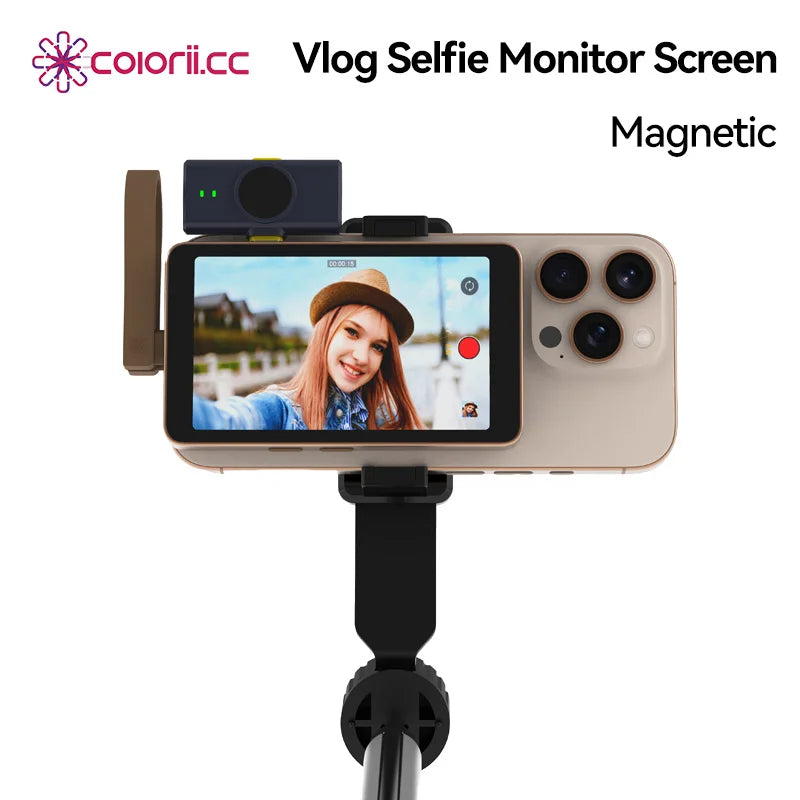 PM01  Black Magnetic Selfie Monitor Screen for iPhone  Wired Connection Stable Connection