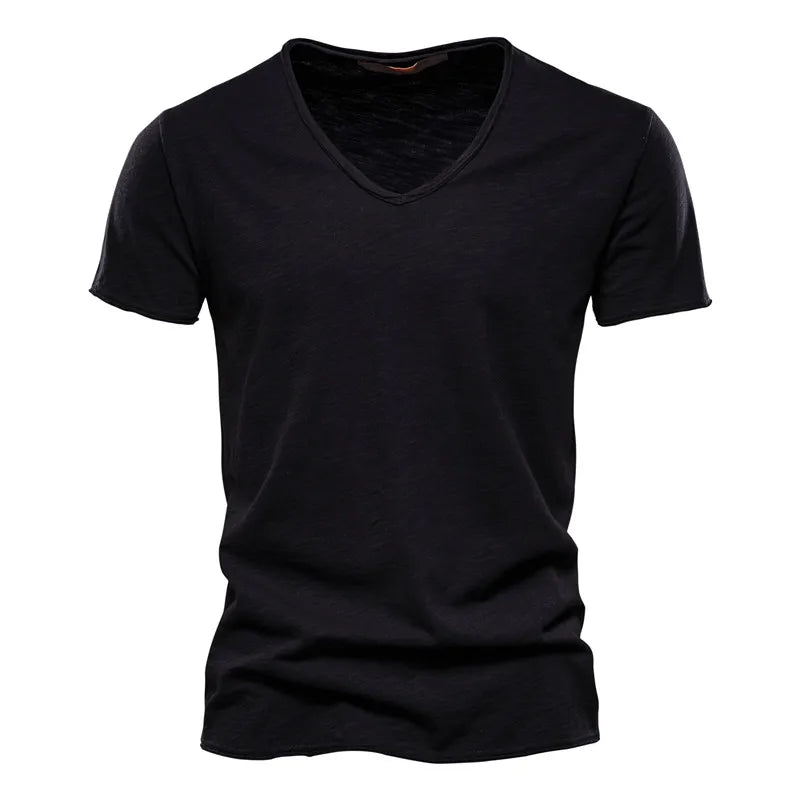 Men Short Sleeve Cotton Men T-shirt V-neck Fashion Design Slim Fit Soild T-shirts Male Tops Tees Short Sleeve T Shirt O-neck For Men