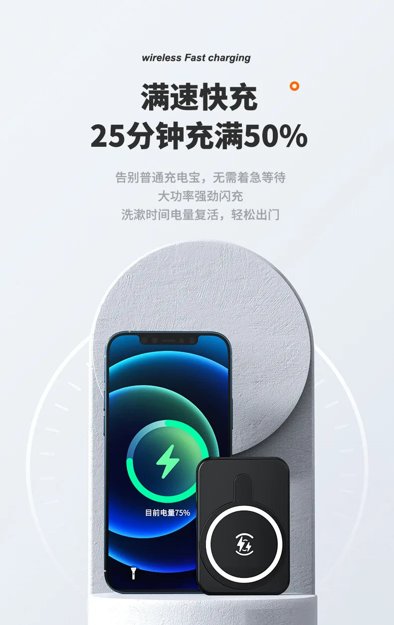 New Mini Magnetic Suction Wireless 10000mA High Capacity LED Display Type-C 5W Charging Compact Thin Universal Mobile