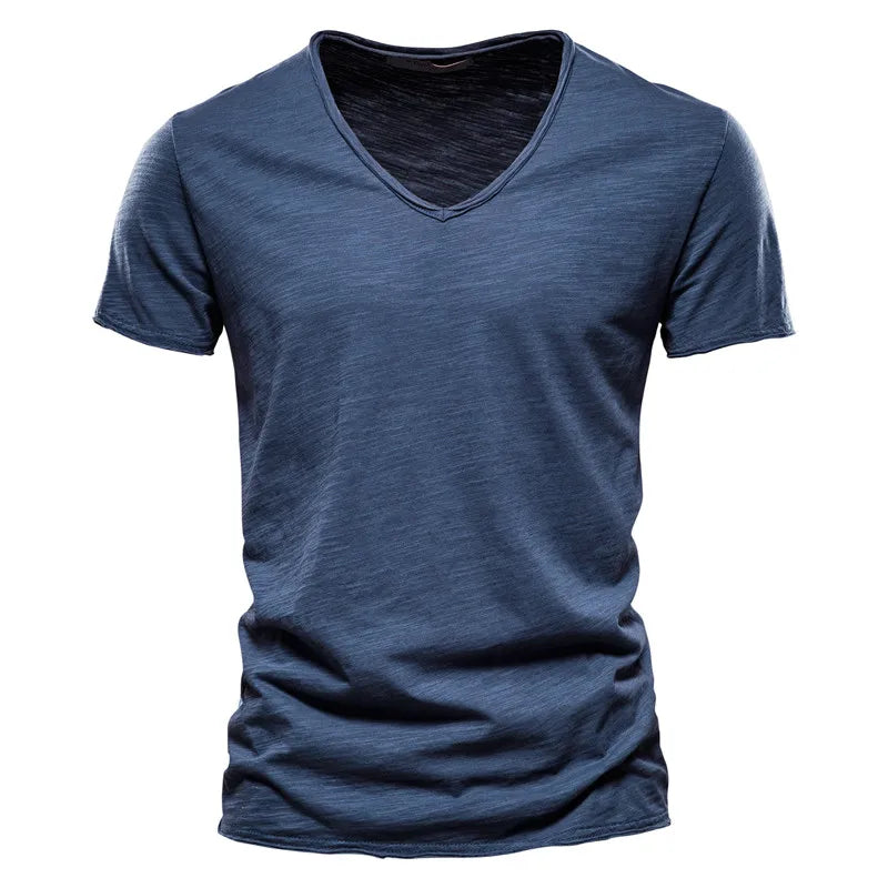 Men Short Sleeve Cotton Men T-shirt V-neck Fashion Design Slim Fit Soild T-shirts Male Tops Tees Short Sleeve T Shirt O-neck For Men