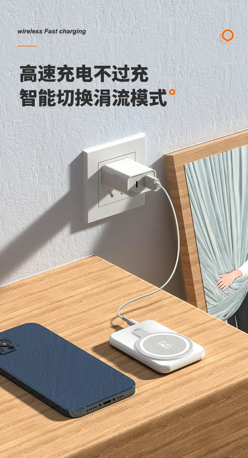 New Mini Magnetic Suction Wireless 10000mA High Capacity LED Display Type-C 5W Charging Compact Thin Universal Mobile