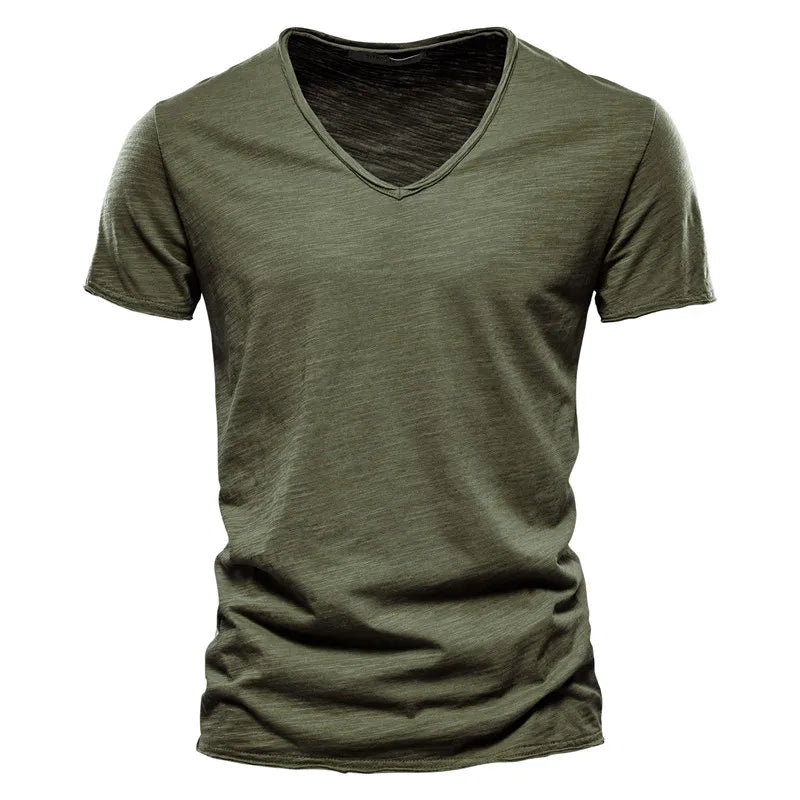 Men Short Sleeve Cotton Men T-shirt V-neck Fashion Design Slim Fit Soild T-shirts Male Tops Tees Short Sleeve T Shirt O-neck For Men