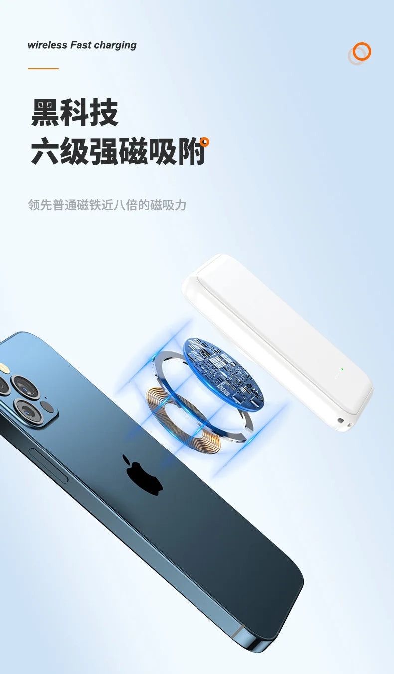 New Mini Magnetic Suction Wireless 10000mA High Capacity LED Display Type-C 5W Charging Compact Thin Universal Mobile
