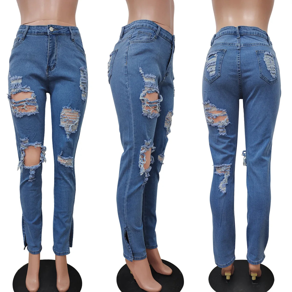 Plus Size Fashion Women's New Ripped Skinny Jeans