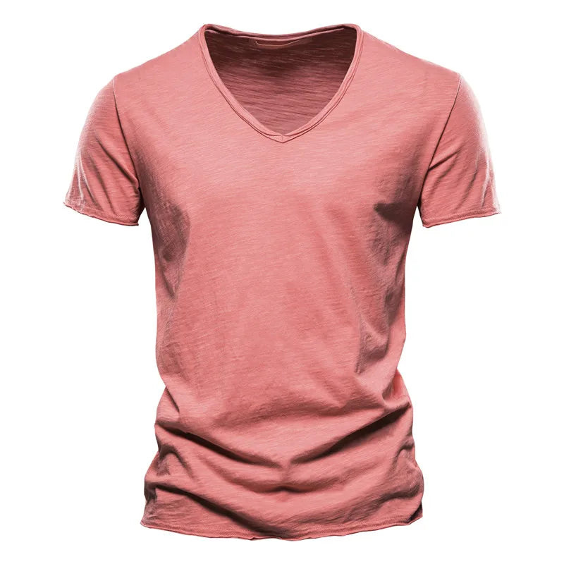 Men Short Sleeve Cotton Men T-shirt V-neck Fashion Design Slim Fit Soild T-shirts Male Tops Tees Short Sleeve T Shirt O-neck For Men