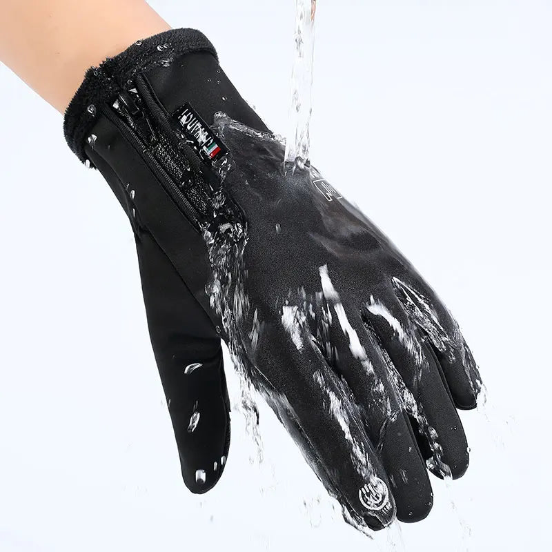 Cycling Gloves Winter Takeaway Fishing Leak Two-Finger Outdoor Windproof Zipper Touch Screen Plus Velvet Thick Gloves
