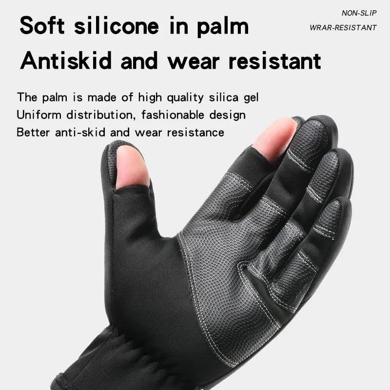 Cycling Gloves Winter Takeaway Fishing Leak Two-Finger Outdoor Windproof Zipper Touch Screen Plus Velvet Thick Gloves