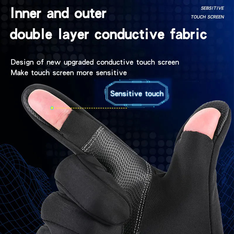 Cycling Gloves Winter Takeaway Fishing Leak Two-Finger Outdoor Windproof Zipper Touch Screen Plus Velvet Thick Gloves