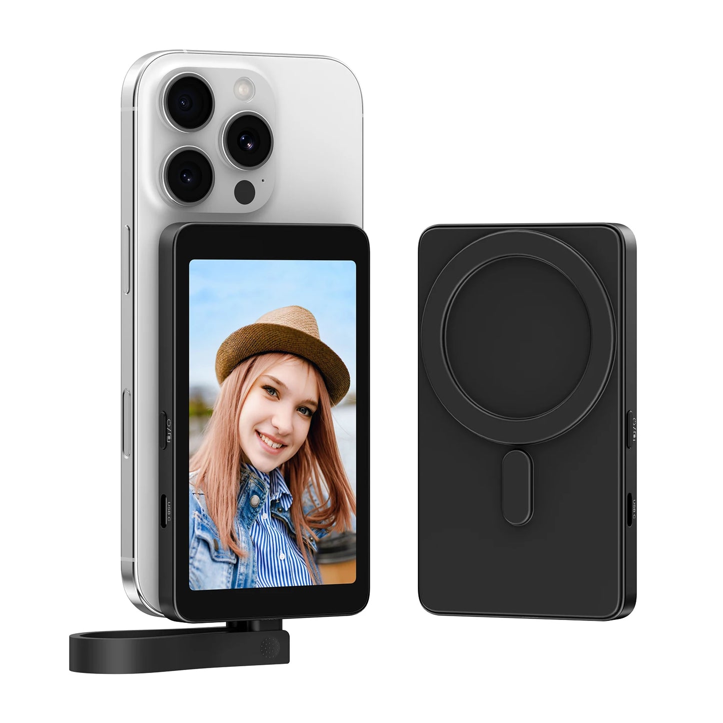 PM01  Black Magnetic Selfie Monitor Screen for iPhone  Wired Connection Stable Connection