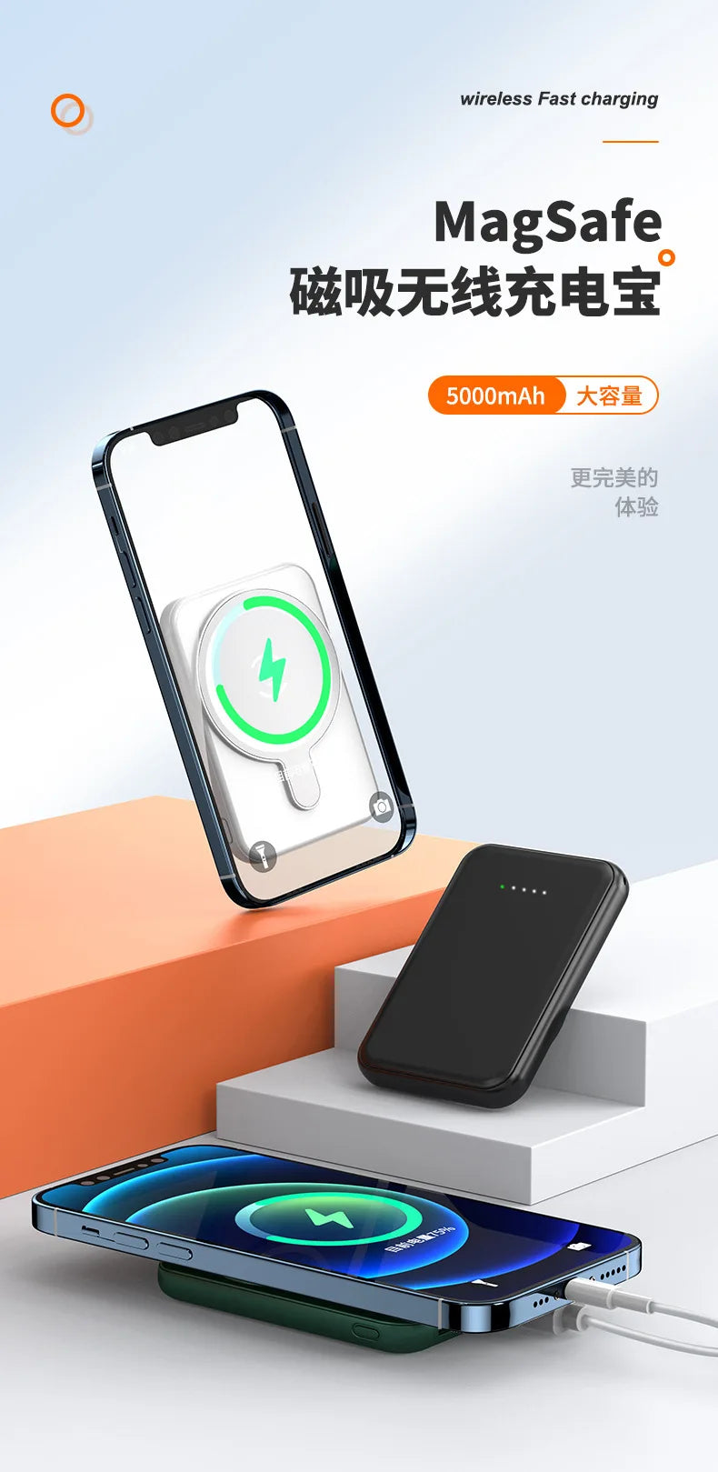 New Mini Magnetic Suction Wireless 10000mA High Capacity LED Display Type-C 5W Charging Compact Thin Universal Mobile