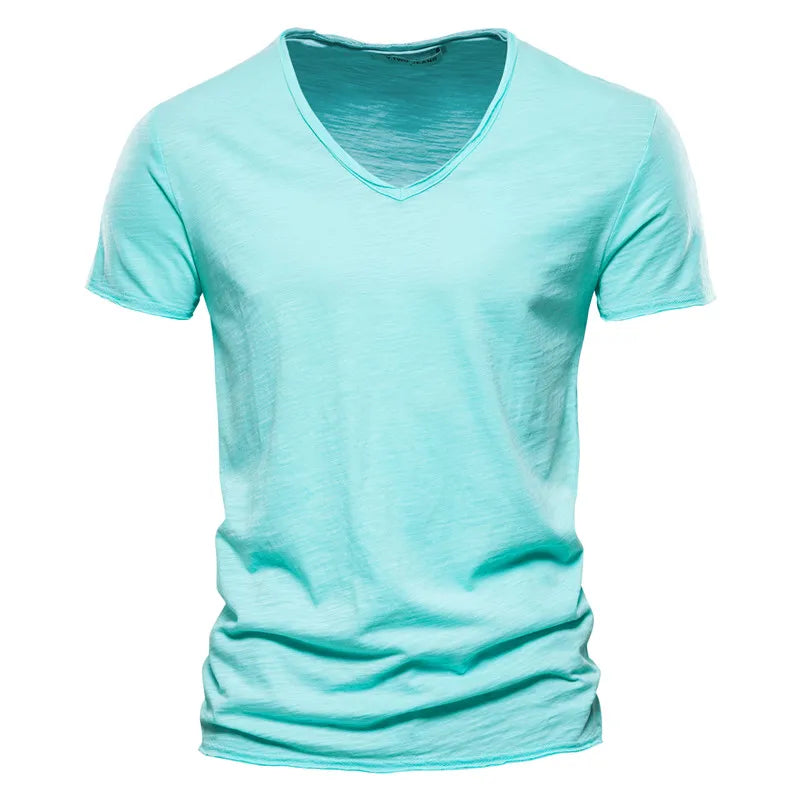 Men Short Sleeve Cotton Men T-shirt V-neck Fashion Design Slim Fit Soild T-shirts Male Tops Tees Short Sleeve T Shirt O-neck For Men