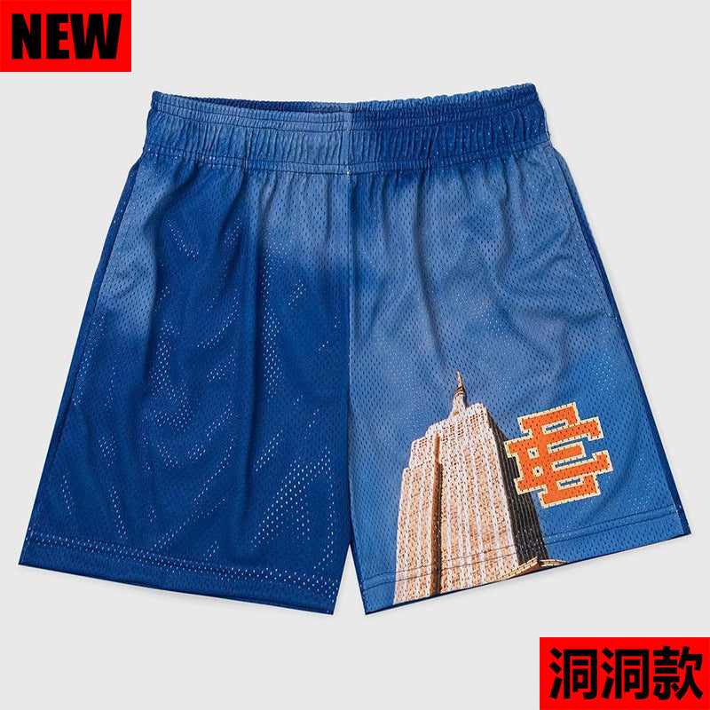 New American Shorts, Casual Shorts, Fitness Men's Muscle Sports, Cropped Pants, Tide Beach Pants, Mesh Breathable Shorts