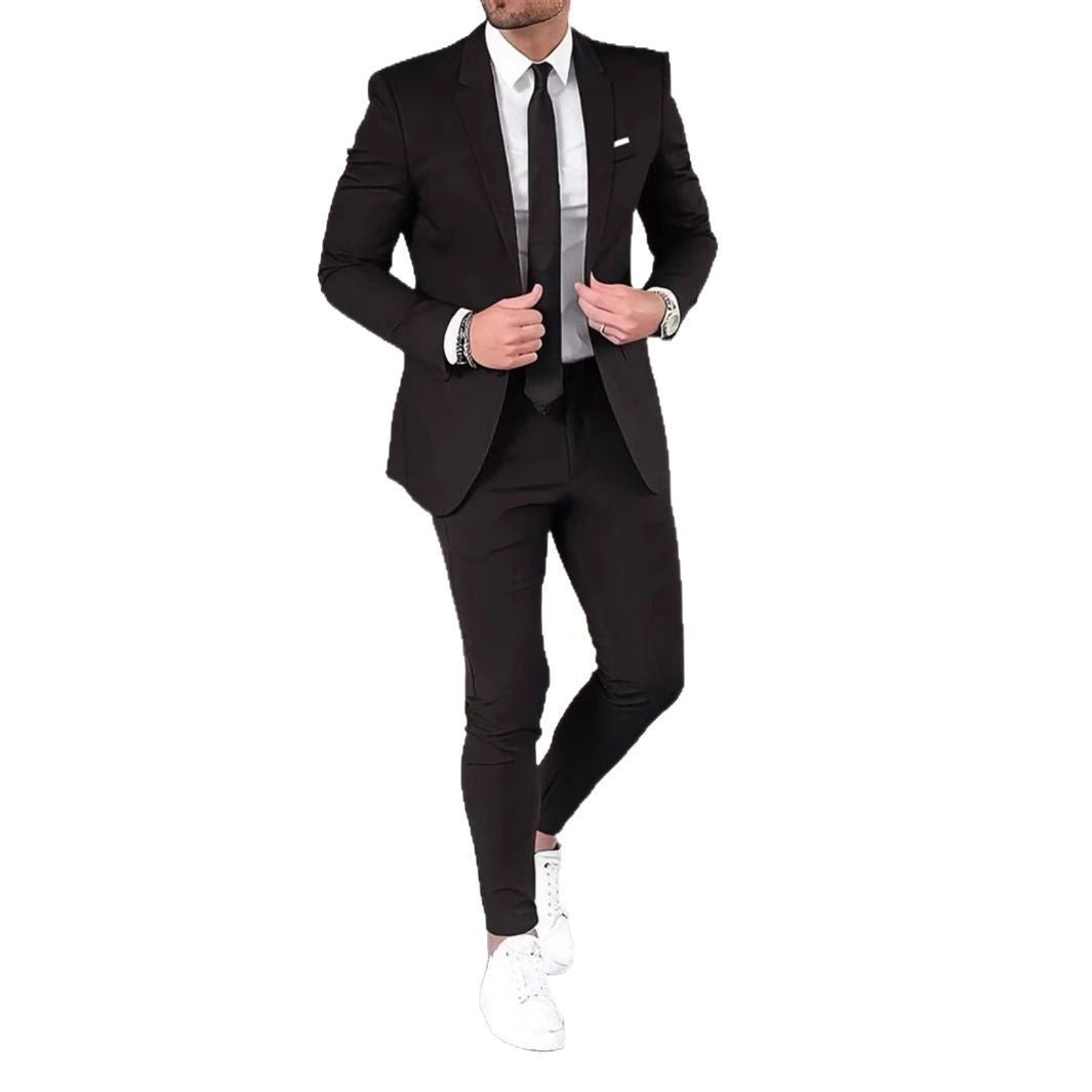 Cross-border  new men's solid color slim-fit suit set, youth fashion casual banquet gown two-piece set