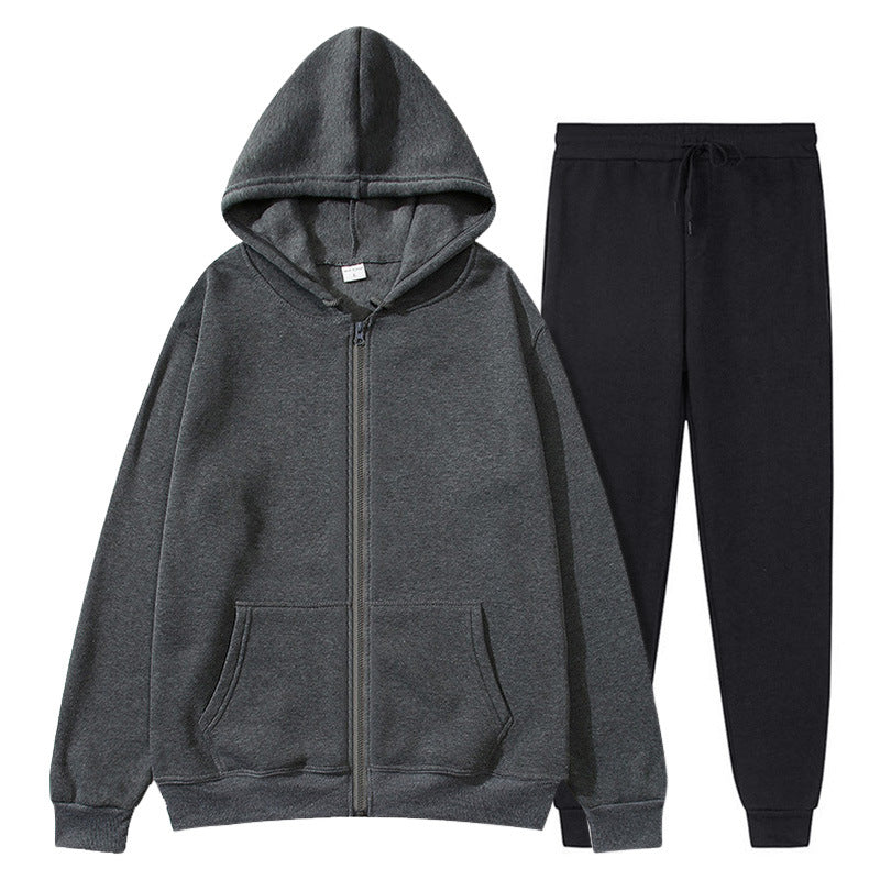 Jacket, comfortable autumn/winter men's zipper-lined fleece sports sweatshirt set, men's round hat with coat