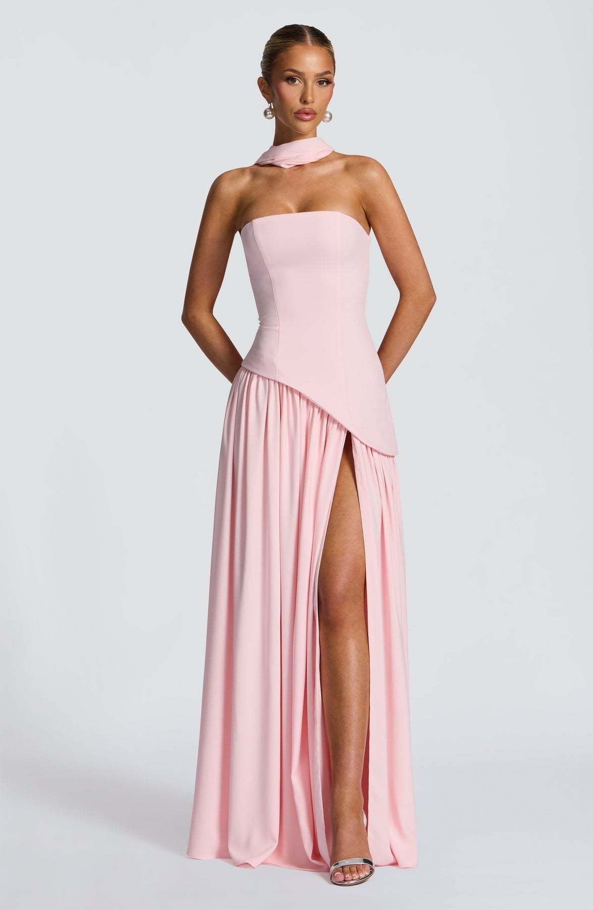 European and American cross-border women's bandeau solid color slit dress fashion sexy backless high slit long skirt new style