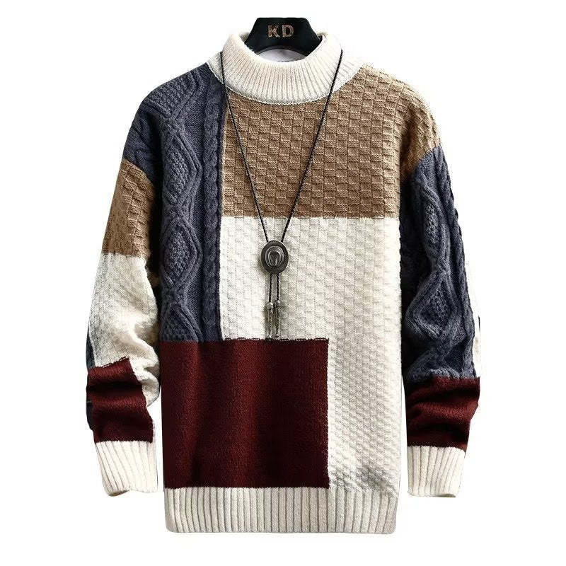 2025 sweater men's autumn and winter Japanese thickened stitching Korean version of the trend sweater base knitwear male generation