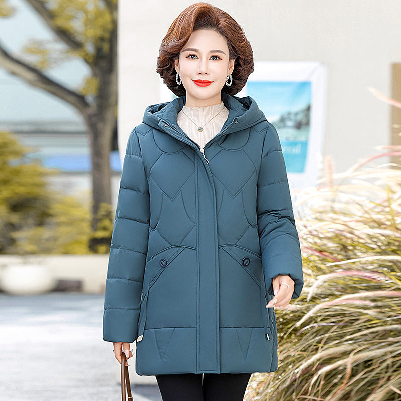2024 winter long mother cotton-padded jacket women's Korean foreign style plus size cotton-padded jacket for middle-aged and elderly warm cotton-padded jacket thick