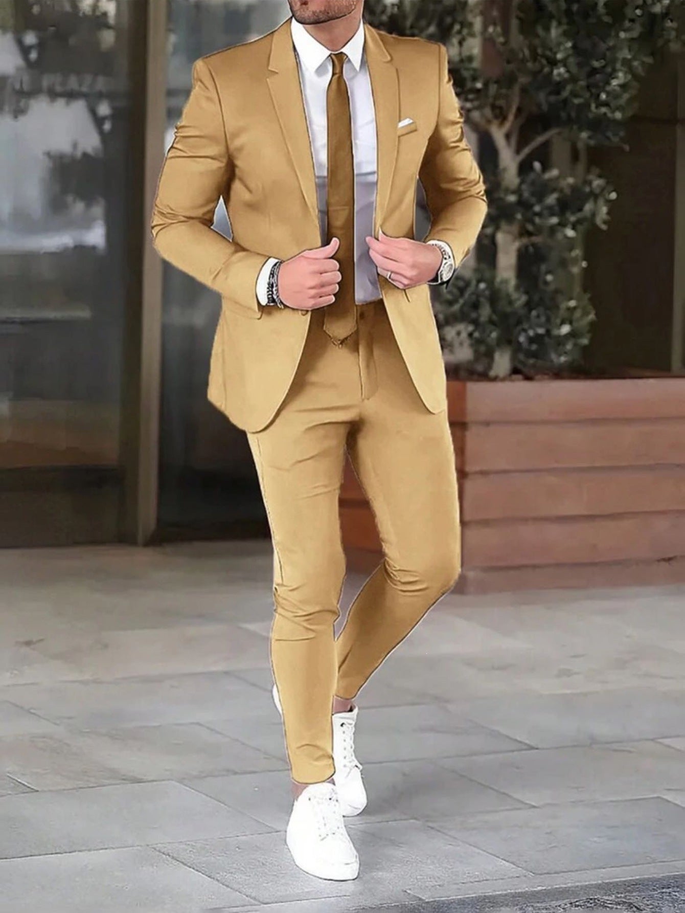 Cross-border  new men's solid color slim-fit suit set, youth fashion casual banquet gown two-piece set