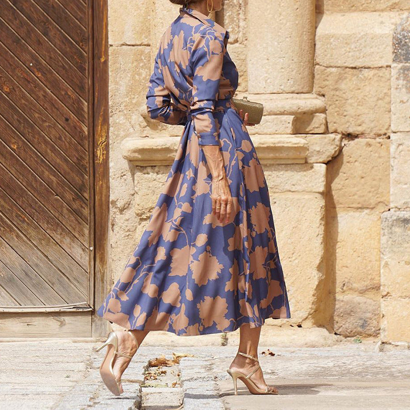 New Cross Border Women's Fashion Temperament Printed Midi Dress in Stock