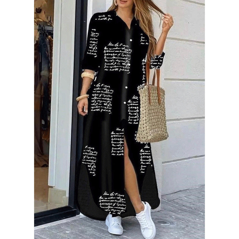 Cross-border women's clothing  European and American spring and summer new printed long-sleeved dresses fashionable sexy shirt long skirts