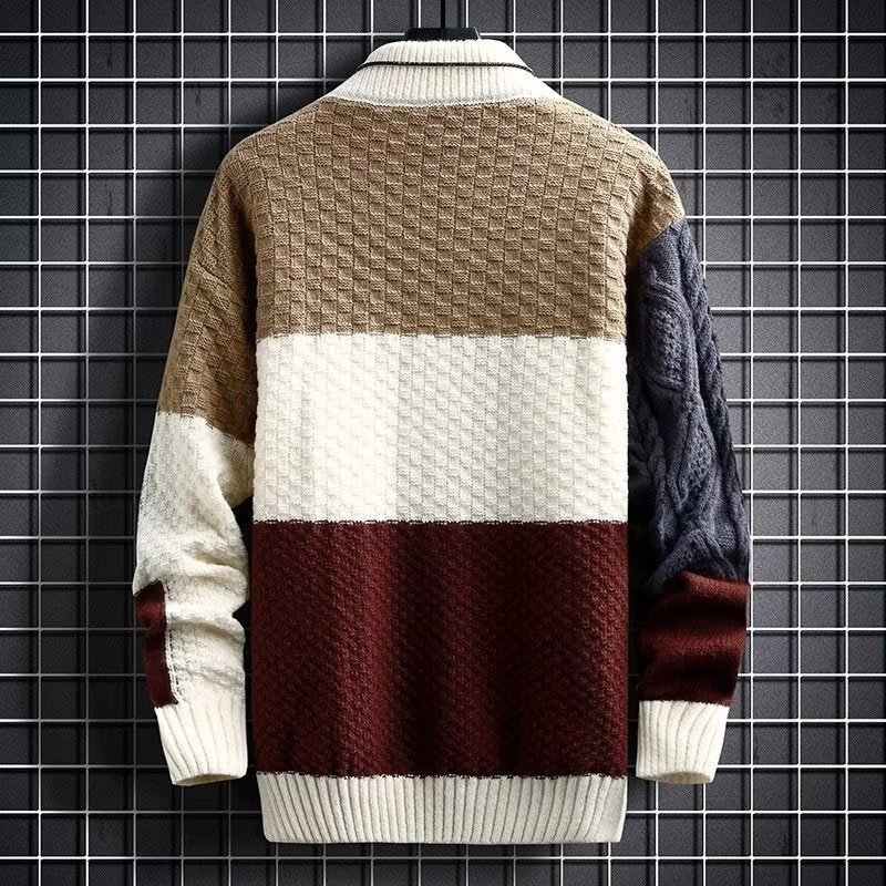 2025 sweater men's autumn and winter Japanese thickened stitching Korean version of the trend sweater base knitwear male generation