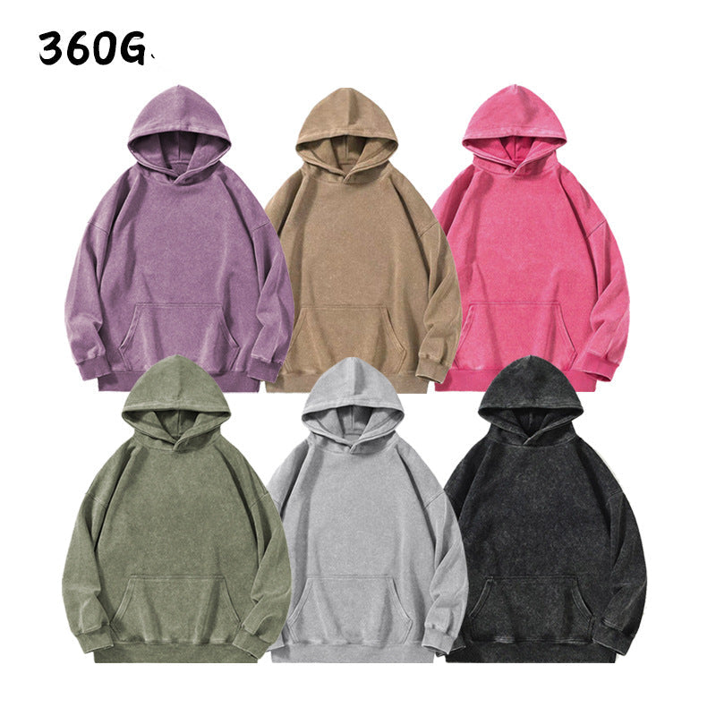 360g Ccotton distressed washed hoodie dropped shoulder loose fit sweatshirt