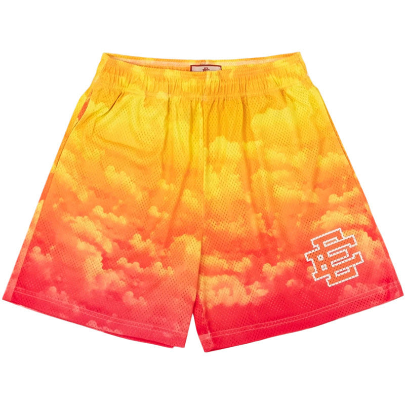 New American Shorts, Casual Shorts, Fitness Men's Muscle Sports, Cropped Pants, Tide Beach Pants, Mesh Breathable Shorts