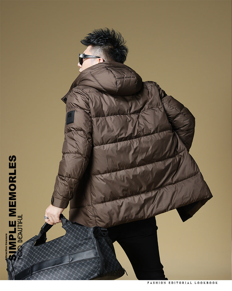 2024 Autumn and Winter down Jacket Men's Hooded Mid-Length 90 White Duck down Jacket Casual Warm Men's Windproof Loose Style