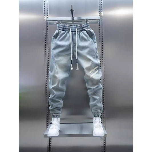 High-end light blue jeans men's 2025 new summer thin men's pants corseted panel casual pants men's