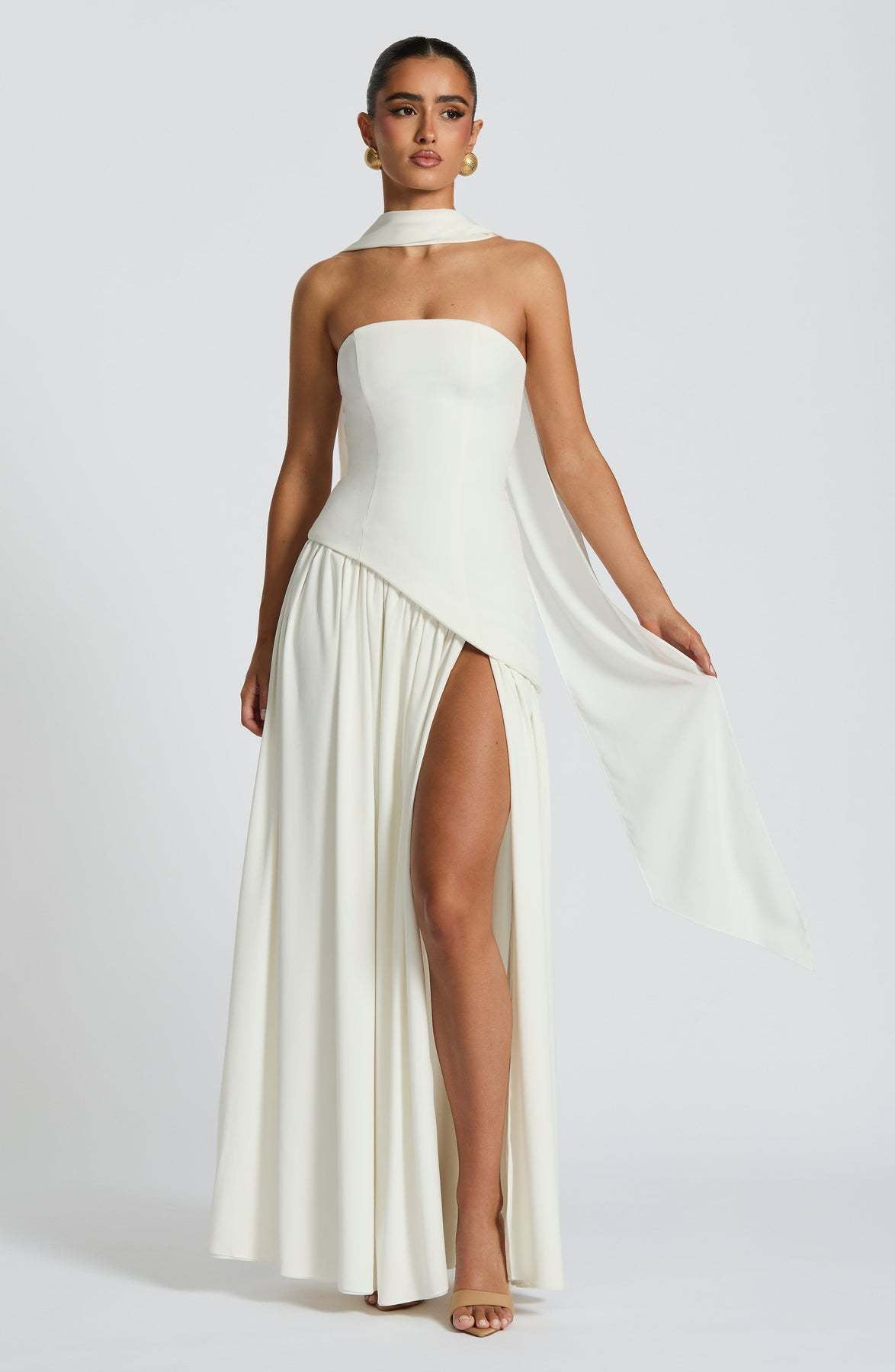 European and American cross-border women's bandeau solid color slit dress fashion sexy backless high slit long skirt new style