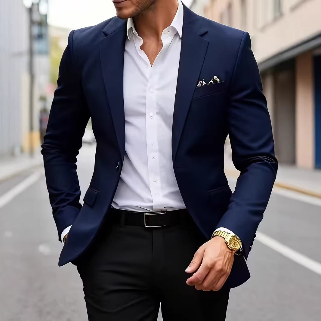 Euro code 2026 cross-border foreign trade single-breasted solid color blazer men's casual slim fit, patchwork suit top men