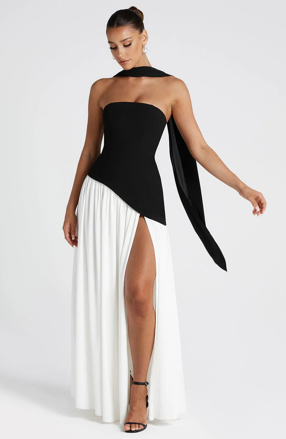 European and American cross-border women's bandeau solid color slit dress fashion sexy backless high slit long skirt new style