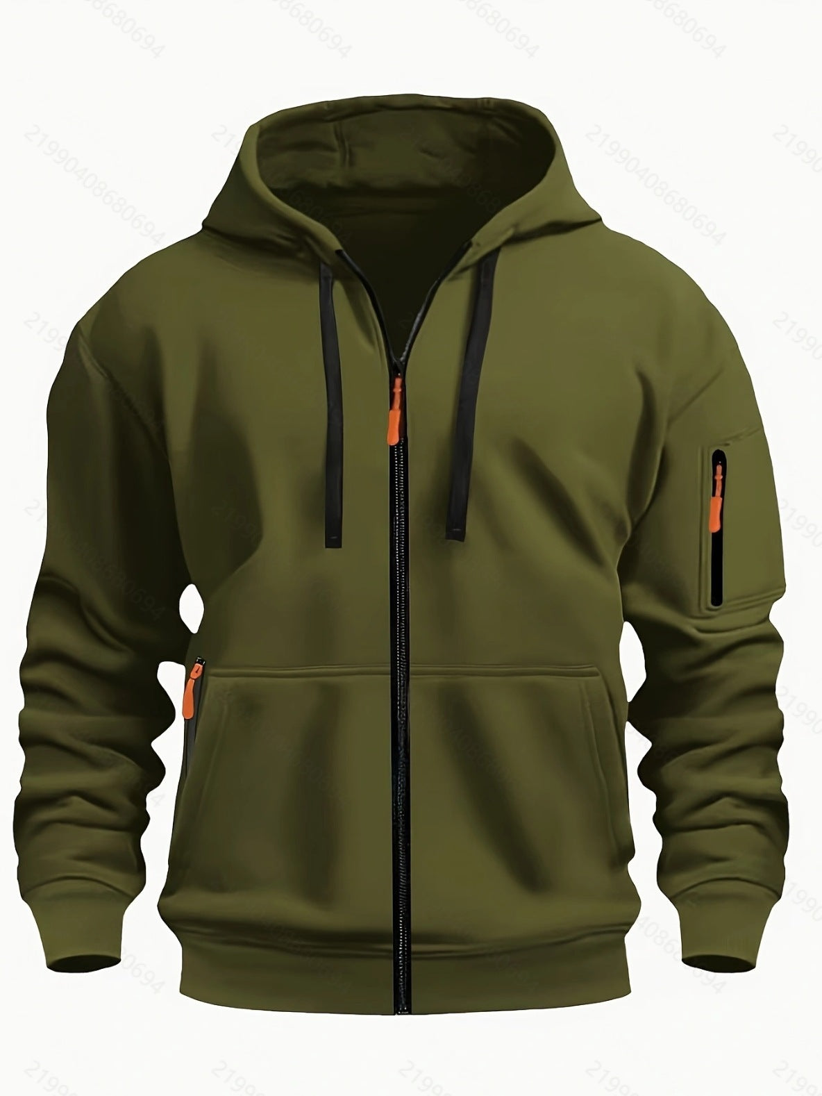 European code hooded men's autumn/winter fleece-lined hooded sweatshirt, long-sleeve zipper style, multi-pocket fashionable versatile jacket for men